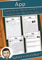 Vorschau - Unterrichtsreihen - App Lückentext mit Wortspeicher Hörverstehen und Suchsel - Deckblatt