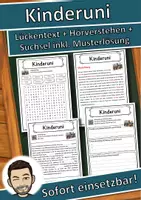Vorschau - Unterrichtsreihen - Kinderuni Lückentext mit Wortspeicher Hörverstehen und Suchsel - Deckblatt