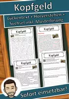 Vorschau - Unterrichtsreihen - Kopfgeld Lückentext mit Wortspeicher Hörverstehen und Suchsel - Deckblatt