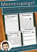 Vorschau - Unterrichtsreihen - Meeresspiegel Lückentext mit Wortspeicher Hörverstehen und Suchsel - Deckblatt