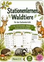 Vorschau - Arbeitsblätter - Waldtiere: Stationenlernen Sachunterricht - Deckblatt