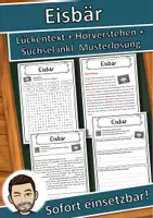 Vorschau - Unterrichtsreihen - Eisbär Lückentext mit Wortspeicher Hörverstehen und Suchsel - Deckblatt