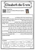 Vorschau - Unterrichtsreihen - Elisabeth die Erste Lückentext mit Wortspeicher Hörverstehen und Suchsel - Seite 1