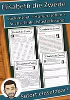 Vorschau - Unterrichtsreihen - Elisabeth die Zweite Lückentext mit Wortspeicher Hörverstehen und Suchsel - Deckblatt