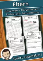 Vorschau - Unterrichtsreihen - Eltern Lückentext mit Wortspeicher Hörverstehen und Suchsel - Deckblatt