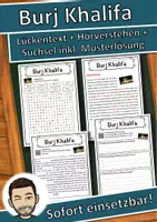 Vorschau - Unterrichtsreihen - Burj Khalifa Lückentext mit Wortspeicher Hörverstehen und Suchsel - Deckblatt