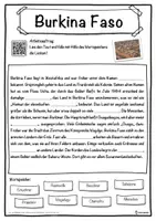 Vorschau - Unterrichtsreihen - Burkina Faso Lückentext mit Wortspeicher Hörverstehen und Suchsel - Seite 1
