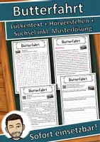 Vorschau - Unterrichtsreihen - Butterfahrt Lückentext mit Wortspeicher Hörverstehen und Suchsel - Deckblatt