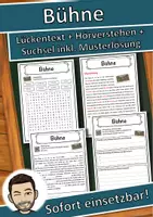 Vorschau - Unterrichtsreihen - Bühne Lückentext mit Wortspeicher Hörverstehen und Suchsel - Deckblatt