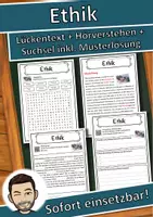 Vorschau - Unterrichtsreihen - Ethik Lückentext mit Wortspeicher Hörverstehen und Suchsel - Deckblatt