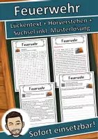 Vorschau - Unterrichtsreihen - Feuerwehr Lückentext mit Wortspeicher Hörverstehen und Suchsel - Deckblatt