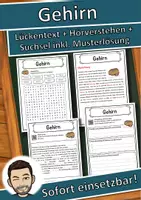 Vorschau - Unterrichtsreihen - Gehirn Lückentext mit Wortspeicher Hörverstehen und Suchsel - Deckblatt
