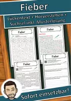 Vorschau - Unterrichtsreihen - Fieber Lückentext mit Wortspeicher Hörverstehen und Suchsel - Deckblatt