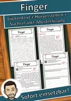 Vorschau - Unterrichtsreihen - Finger Lückentext mit Wortspeicher Hörverstehen und Suchsel - Deckblatt