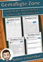 Vorschau - Unterrichtsreihen - Gemäßigte Zone Lückentext mit Wortspeicher Hörverstehen und Suchsel - Deckblatt