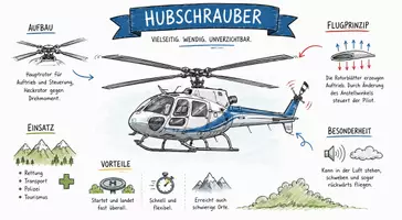 Vorschau - Arbeitsblätter - AB mit Fragen zum Thema "Hubschrauber" + Lösungsblatt + Infografik - Seite 1