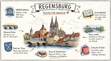 Vorschau - Arbeitsblätter - AB mit Fragen zum Thema "Regensburg" + Lösungsblatt + Infografik - Seite 1