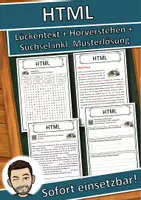 Vorschau - Unterrichtsreihen - HTML Lückentext mit Wortspeicher Hörverstehen und Suchsel - Deckblatt