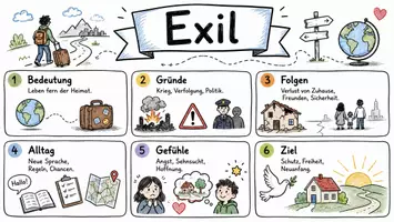 Vorschau - Arbeitsblätter - Arbeitsblätter zum Thema "Exil" + Lösung & MP3 + Infografik - Seite 1