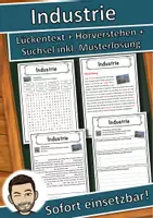 Vorschau - Unterrichtsreihen - Industrie Lückentext mit Wortspeicher Hörverstehen und Suchsel - Deckblatt