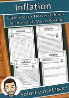 Vorschau - Unterrichtsreihen - Inflation Lückentext mit Wortspeicher Hörverstehen und Suchsel - Deckblatt