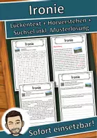 Vorschau - Unterrichtsreihen - Ironie Lückentext mit Wortspeicher Hörverstehen und Suchsel - Deckblatt