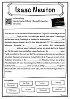 Vorschau - Unterrichtsreihen - Isaac Newton Lückentext mit Wortspeicher Hörverstehen und Suchsel - Seite 1