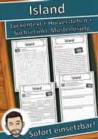 Vorschau - Unterrichtsreihen - Island Lückentext mit Wortspeicher Hörverstehen und Suchsel - Deckblatt