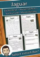 Vorschau - Unterrichtsreihen - Jaguar Lückentext mit Wortspeicher Hörverstehen und Suchsel - Deckblatt