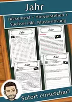 Vorschau - Unterrichtsreihen - Jahr Lückentext mit Wortspeicher Hörverstehen und Suchsel - Deckblatt