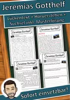 Vorschau - Unterrichtsreihen - Jeremias Gotthelf Lückentext mit Wortspeicher Hörverstehen und Suchsel - Deckblatt