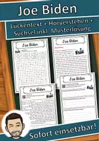 Vorschau - Unterrichtsreihen - Joe Biden Lückentext mit Wortspeicher Hörverstehen und Suchsel - Deckblatt