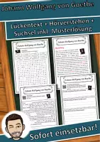 Vorschau - Unterrichtsreihen - Johann Wolfgang von Goethe Lückentext mit Wortspeicher Hörverstehen und Suchsel - Deckblatt