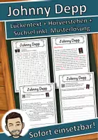 Vorschau - Unterrichtsreihen - Johnny Depp Lückentext mit Wortspeicher Hörverstehen und Suchsel - Deckblatt