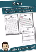 Vorschau - Unterrichtsreihen - Bein Lückentext mit Wortspeicher Hörverstehen und Suchsel - Deckblatt