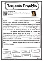 Vorschau - Unterrichtsreihen - Benjamin Franklin Lückentext mit Wortspeicher Hörverstehen und Suchsel - Seite 1