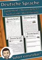 Vorschau - Unterrichtsreihen - Deutsche Sprache Lückentext mit Wortspeicher Hörverstehen und Suchsel - Deckblatt