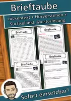 Vorschau - Unterrichtsreihen - Brieftaube Lückentext mit Wortspeicher Hörverstehen und Suchsel - Deckblatt