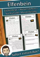 Vorschau - Unterrichtsreihen - Elfenbein Lückentext mit Wortspeicher Hörverstehen und Suchsel - Deckblatt