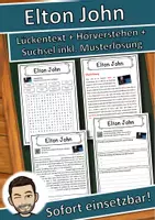 Vorschau - Unterrichtsreihen - Elton John Lückentext mit Wortspeicher Hörverstehen und Suchsel - Deckblatt