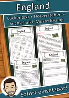 Vorschau - Unterrichtsreihen - England Lückentext mit Wortspeicher Hörverstehen und Suchsel - Deckblatt