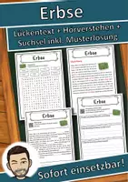 Vorschau - Unterrichtsreihen - Erbse Lückentext mit Wortspeicher Hörverstehen und Suchsel - Deckblatt