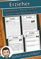 Vorschau - Unterrichtsreihen - Erzieher Lückentext mit Wortspeicher Hörverstehen und Suchsel - Deckblatt