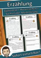 Vorschau - Unterrichtsreihen - Erzählung Lückentext mit Wortspeicher Hörverstehen und Suchsel - Deckblatt