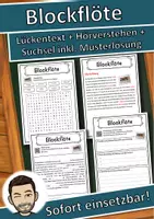 Vorschau - Unterrichtsreihen - Blockflöte Lückentext mit Wortspeicher Hörverstehen und Suchsel - Deckblatt