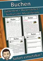 Vorschau - Unterrichtsreihen - Buchen Lückentext mit Wortspeicher Hörverstehen und Suchsel - Deckblatt