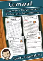 Vorschau - Unterrichtsreihen - Cornwall Lückentext mit Wortspeicher Hörverstehen und Suchsel - Deckblatt