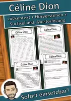 Vorschau - Unterrichtsreihen - Céline Dion Lückentext mit Wortspeicher Hörverstehen und Suchsel - Deckblatt