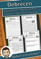 Vorschau - Unterrichtsreihen - Debrecen Lückentext mit Wortspeicher Hörverstehen und Suchsel - Deckblatt