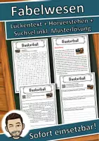 Vorschau - Unterrichtsreihen - Fabelwesen Lückentext mit Wortspeicher Hörverstehen und Suchsel - Deckblatt